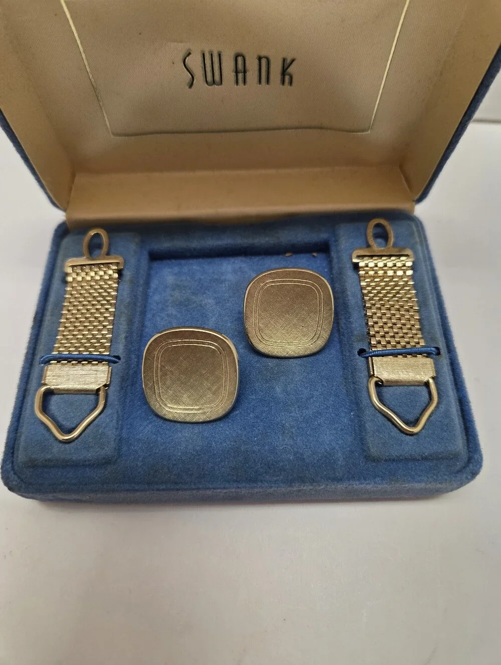 Swank Gold-Tone Textured Cufflinks with Mesh Wraps